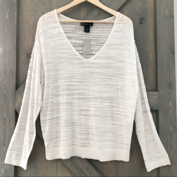 Lane Bryant White Long Sleeve V-Neck Top {14/16} - Picture 1 of 6